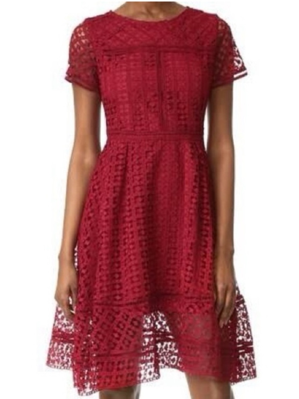 cupcakes & cashmere Lace A-Line Embroidered Burgundy Midi Dress, NWT, Size 8